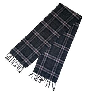 Ballantrae Edinburgh 100% Lambswool Plaid Gray Purple Scarf Fringe Luxury 60x10"